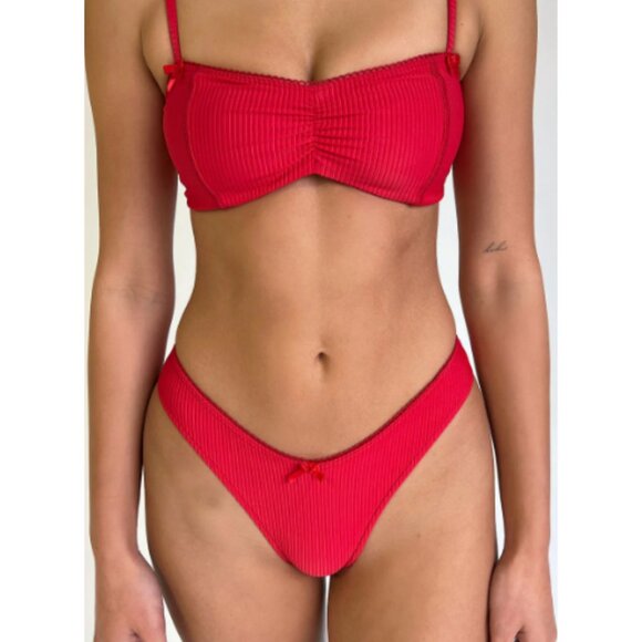 New! Frankie's Bikinis Vibrant Red Enzo Ribbed Cheeky Bikini Bottom 1485 - Picture 4 of 9